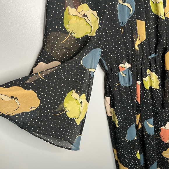 ZARA Georgette Floral Polka Dot Wide Leg Boho Jumpsuit - Picture 7 of 9